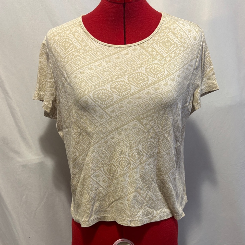 croft & barrow Cream Short Sleeve Geometric Print Tee